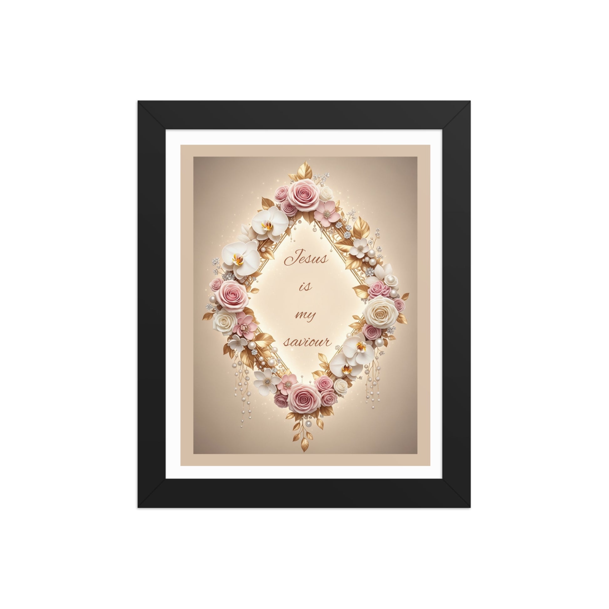 Jesus Is My Saviour – Feminine Christian Floral Framed Wall Art | Black or Red Oak Frame - Kross Krown