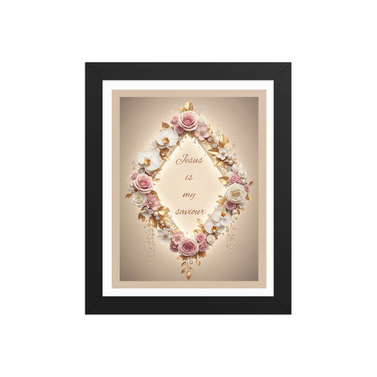 Jesus Is My Saviour – Feminine Christian Floral Framed Wall Art | Black or Red Oak Frame - Kross Krown