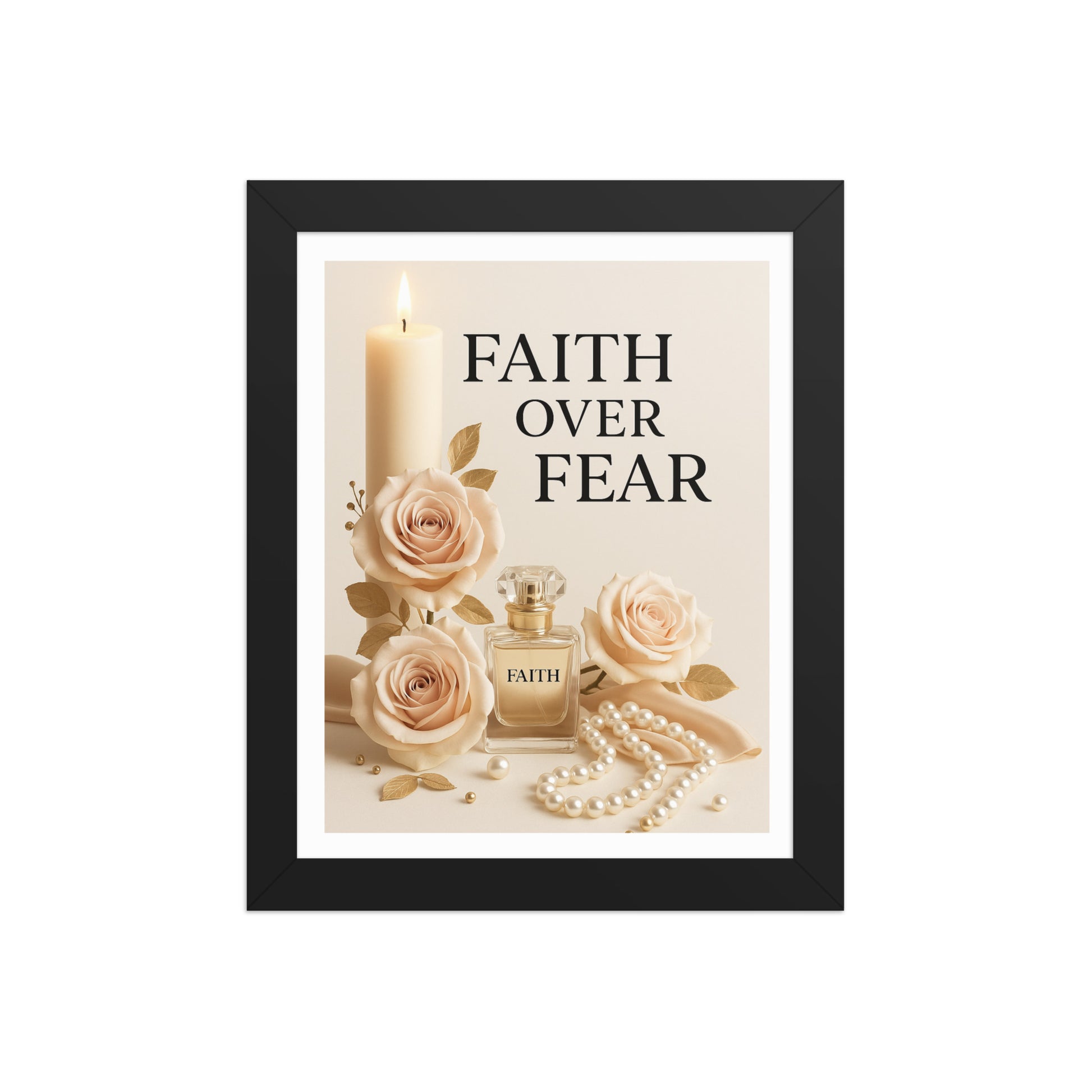 Faith Over Fear – Feminine Christian Floral Framed Art | Black or Red Oak Frame - Kross Krown