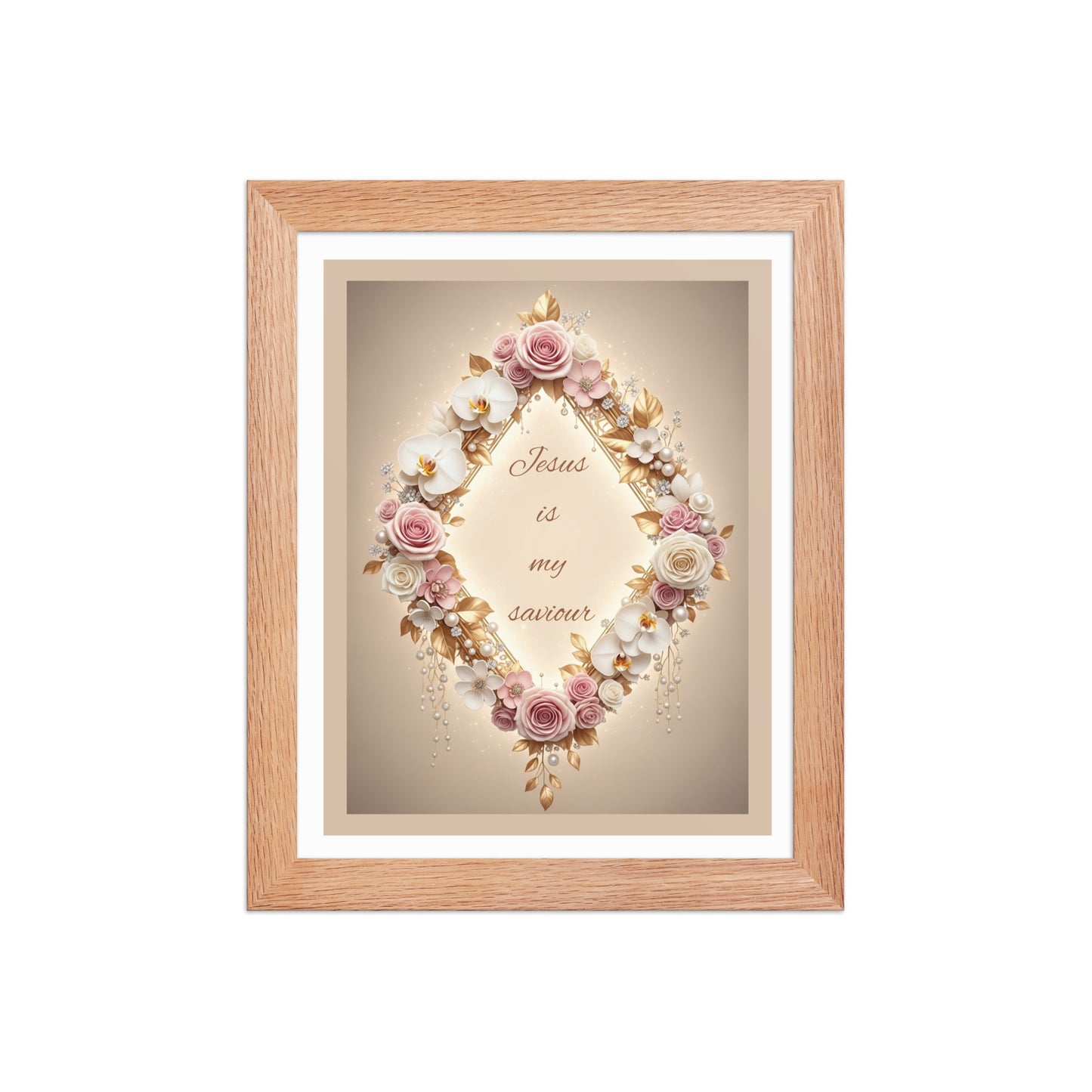 Jesus Is My Saviour – Feminine Christian Floral Framed Wall Art | Black or Red Oak Frame - Kross Krown