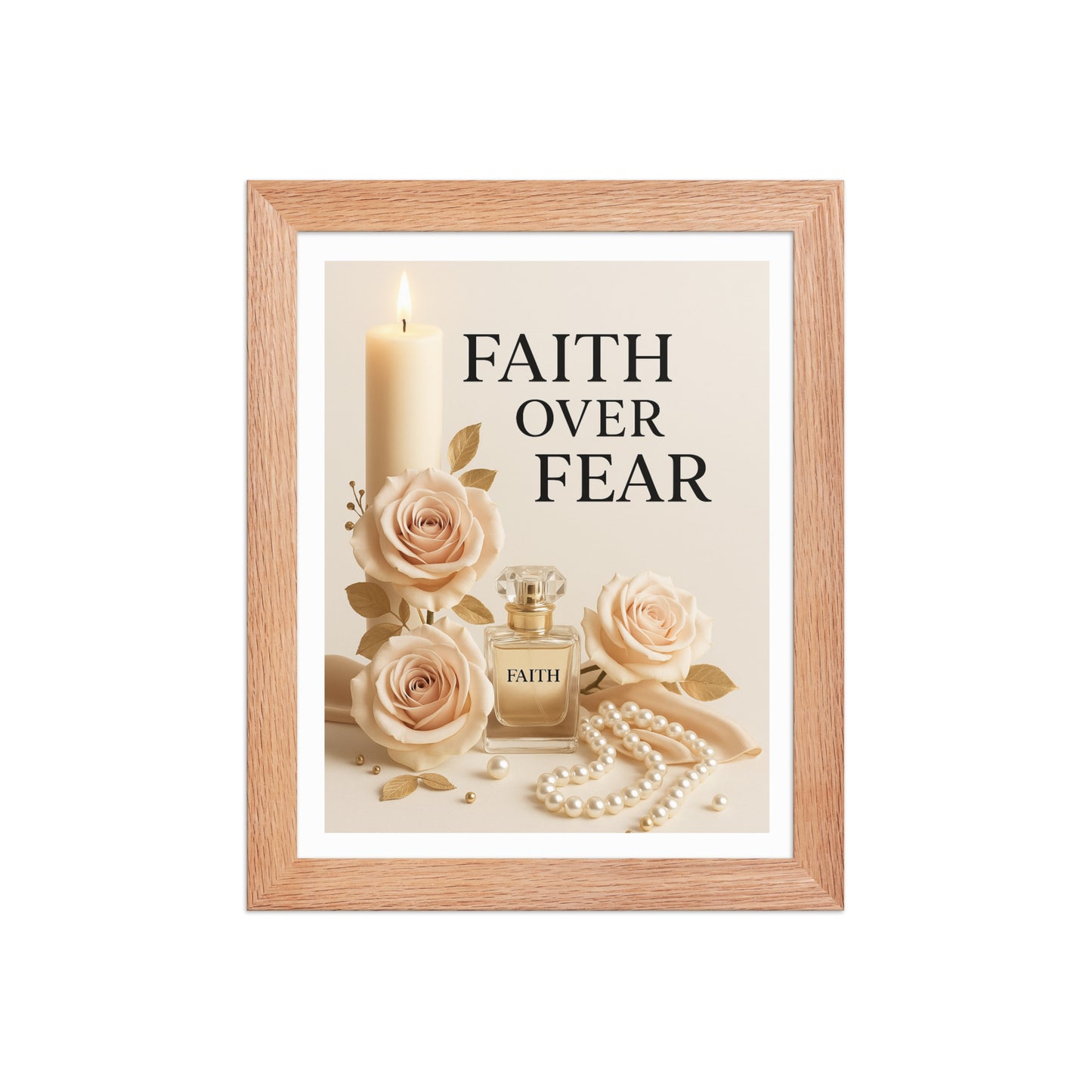 Faith Over Fear – Feminine Christian Floral Framed Art | Black or Red Oak Frame - Kross Krown